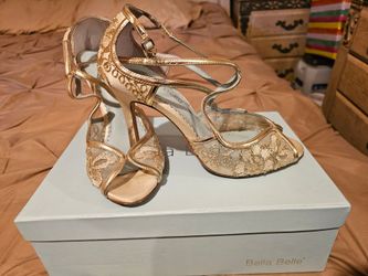 Bella Belle Gold Lace Bridal Heels