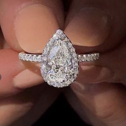 Luxury water Drop Moiessanite Diamond 925 Sterling Silver Pear Style Wadding Engagement Ring Size 8
