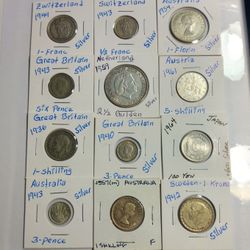 Lot of (12) World Silver Coins for Collecting