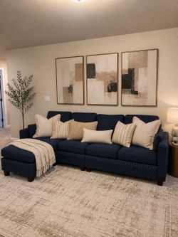 Navy Blue Sectional w/swapable Ottoman