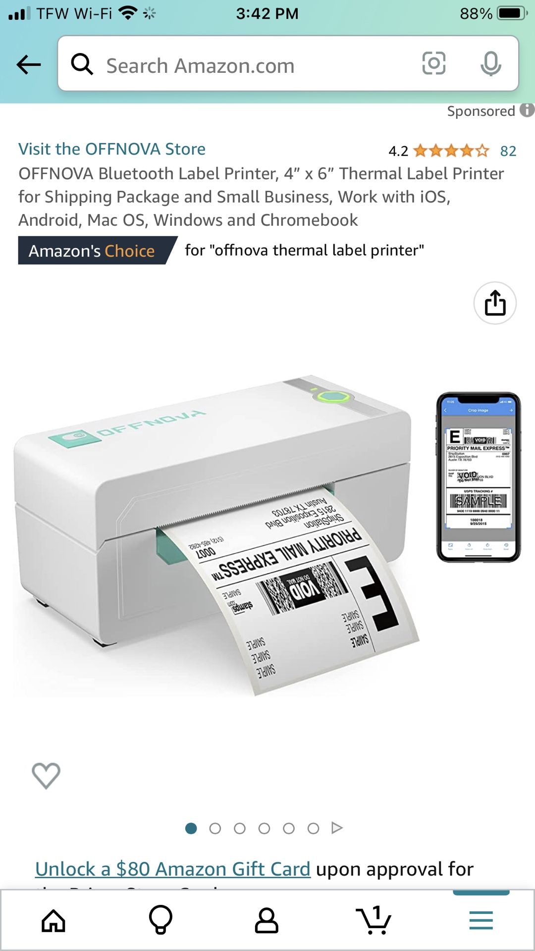 OFFNOVA N-6140 Bluetooth USB Thermal Label Printer