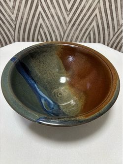Large vintage stoneware pottery serving bowl signed