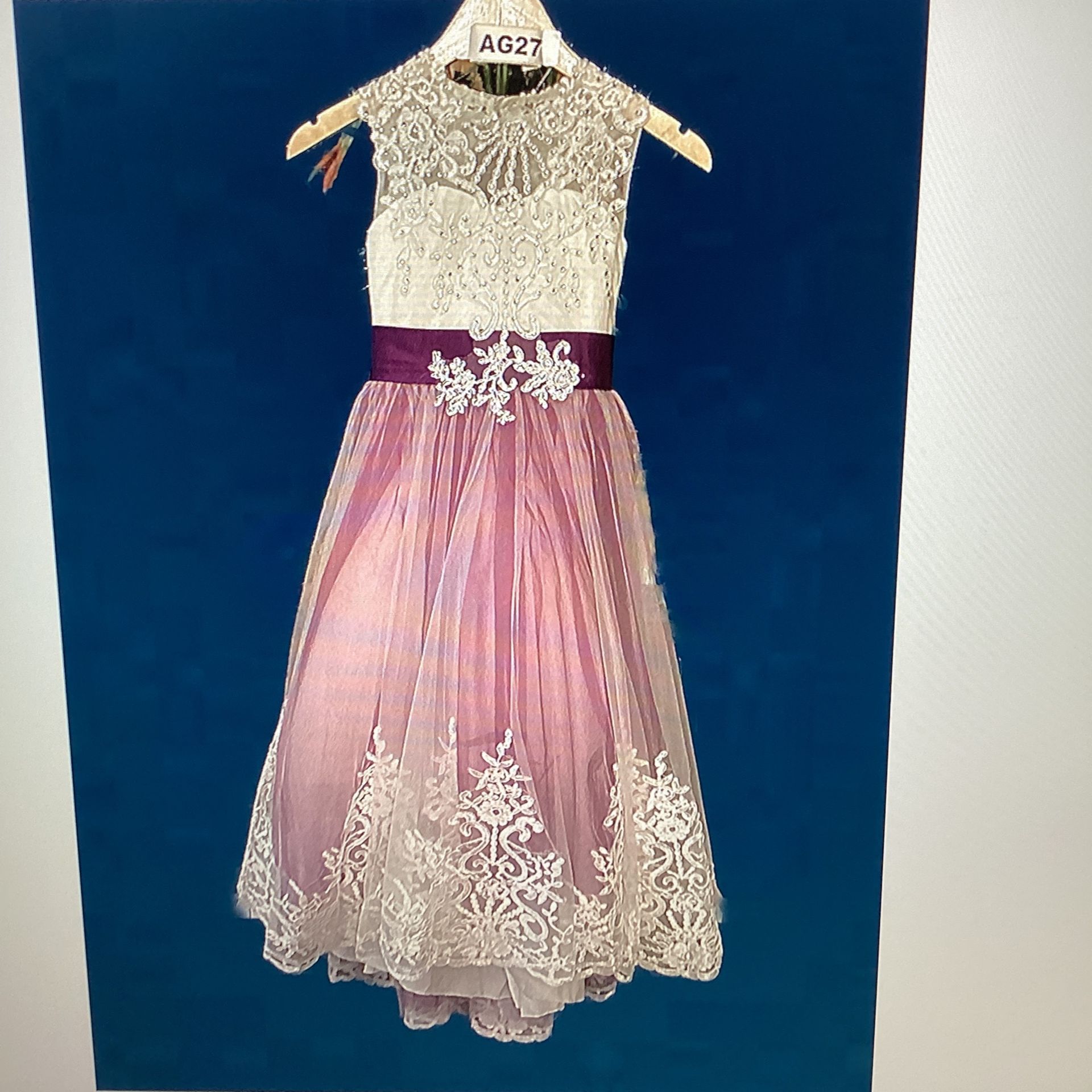 90% OFF AG27 Girl’s Gown Embroidery W/ Purple Bows Size 6-7Y Brand New