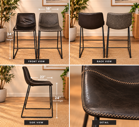 Set of 4 Modern Counter Height Bar Stools: Black & Gray