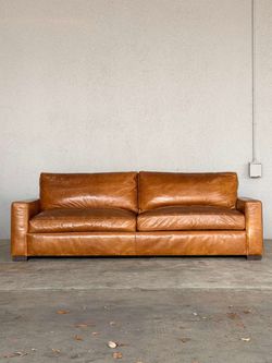RH Maxwell Caramel Leather Sofa Loveseat Restoration Hardware