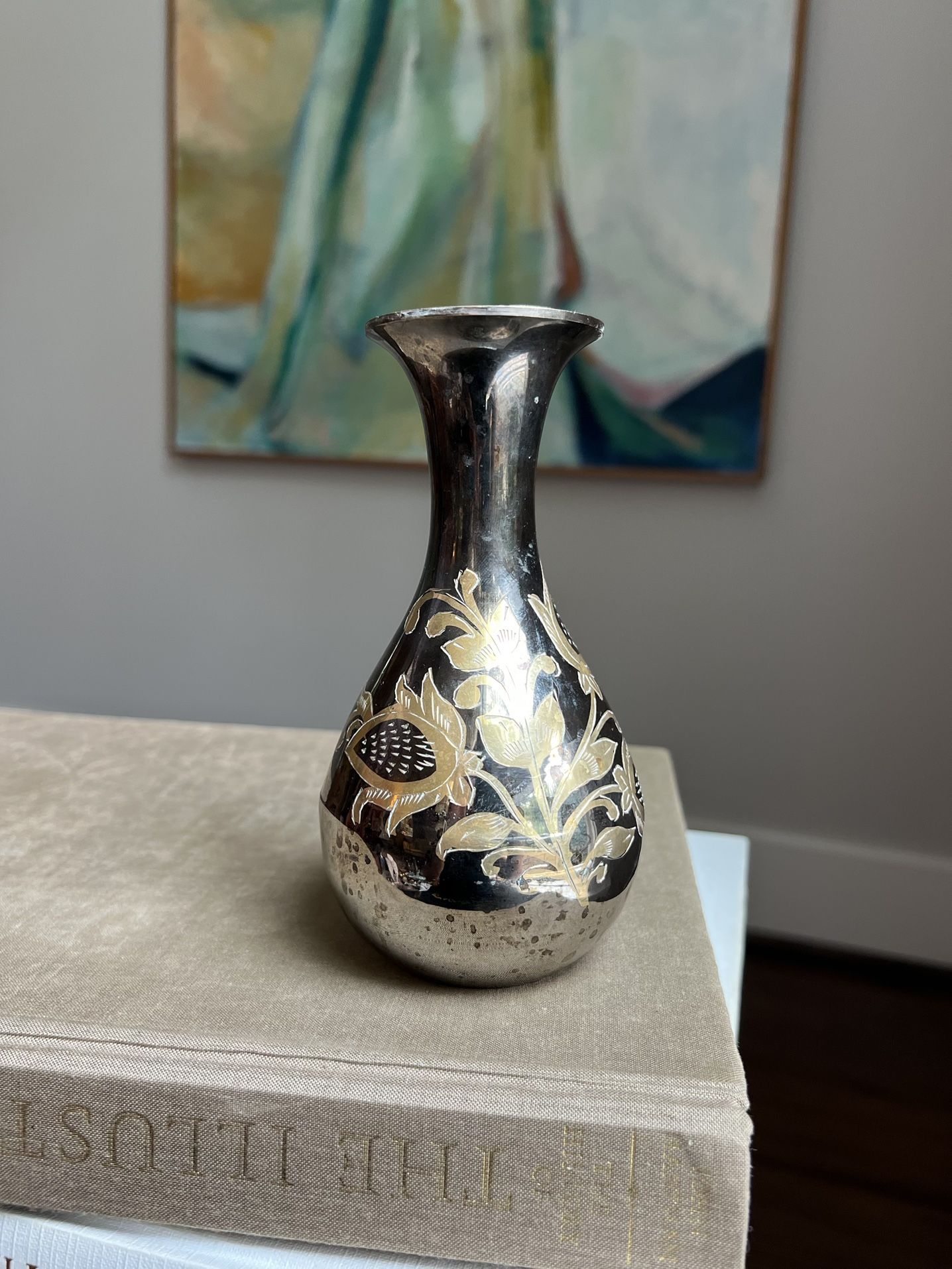 Small Vintage Detailed Brass Vase ( firm on price )
