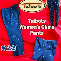 Talbots Women’s d Chino Pants (Navy Blue Embroidered White Sailboats) Sz 16P 