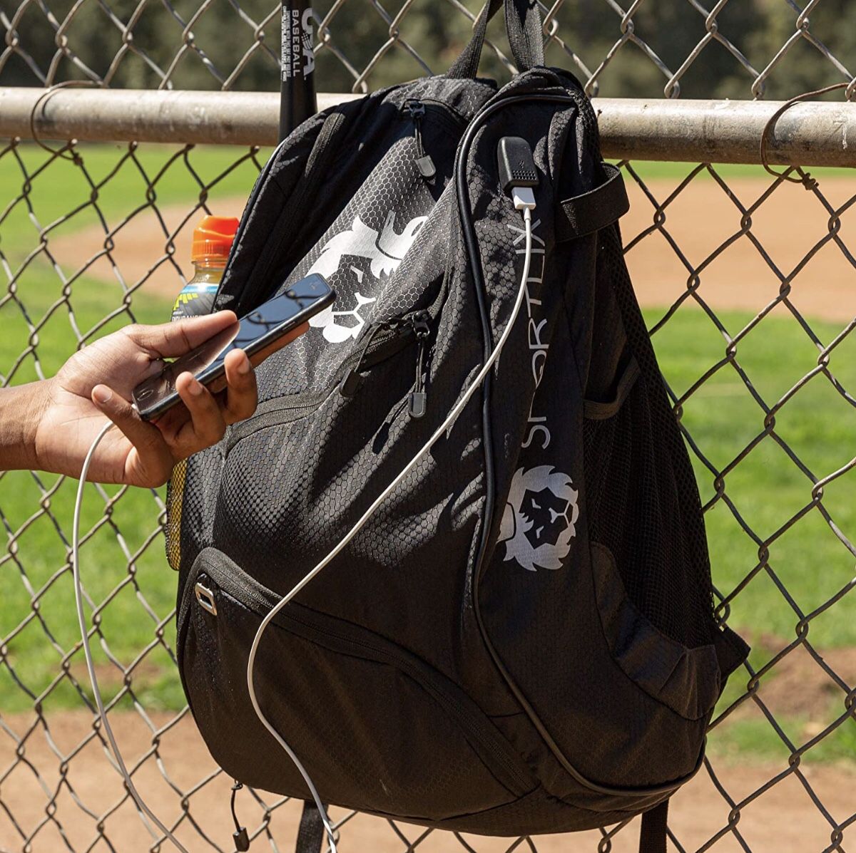 Baseball Backpack Bat Bag w/ USB Charger