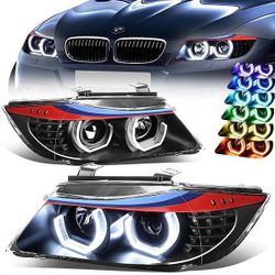 BMW 325i/325xi M-Style 05-08 Black Housing U-Halo APP Control Color Changing Headlights  BMW 325i/325xi M-Style 05-08 Carcasa negra Control de aplicac