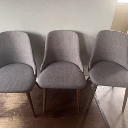 Set of 3 Mid Century Modern Dining Chairs Gray Upholstered Wood Legs + Extra Chair to Repair
