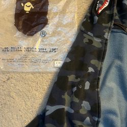 Navy Blue Bape Hoodie Size Large New