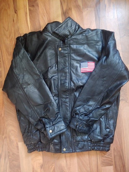 UB Genuine Leather Bomber Jacket God Bless America