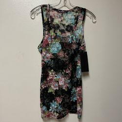 Women’s ALMOST FAMOUS Polyester/Spandex, Sleeveless, Floral, Sheer Tank Top… Size Large… Runs A Little Small