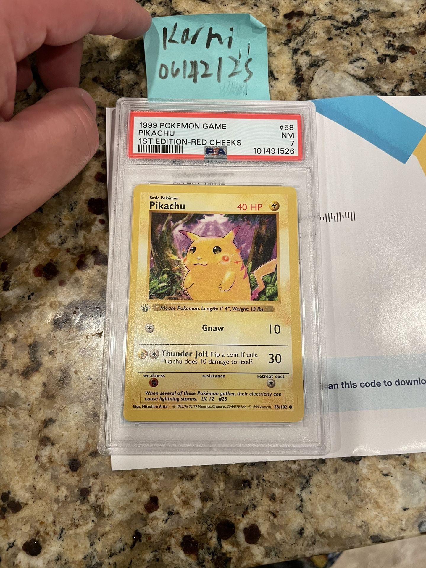 Pokemon Cards: 1st Edition PSA 7 Pikachu Red Cheeks Shadowless