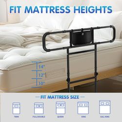 Extendable Bed Side Rail, Foldable Bed Assist Bar, Heavy Duty for Senior, Fits King, Queen, Full, Twin for 10~16'' Mattress