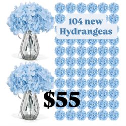 104pcs Silk Hydrangea Artificial Flowers, Blue Full Hydrangea Flowers with Stems, Artificial Hydrangea Flowers for Wedding Centerpieces, Home, Garden,