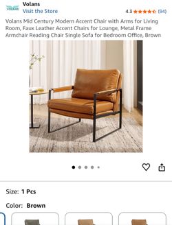 Volans Mid Century Modern Faux Leather Accent Chair