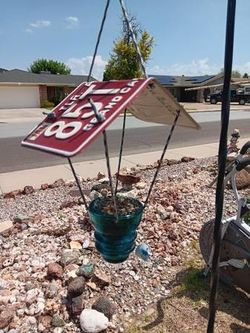 License Plate/Glass Telegraph Insulator Bird Feeder - $30