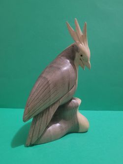 Hand-Carved Fine Wooden Parrot, Artisan Sculpture From Indonesia, 5.5 inches.