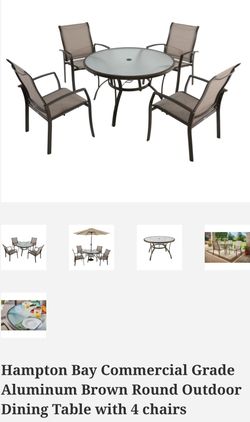Hampton Bay Commercial Grade Aluminum Brown Round Outdoor Dining Table with 4 chairs