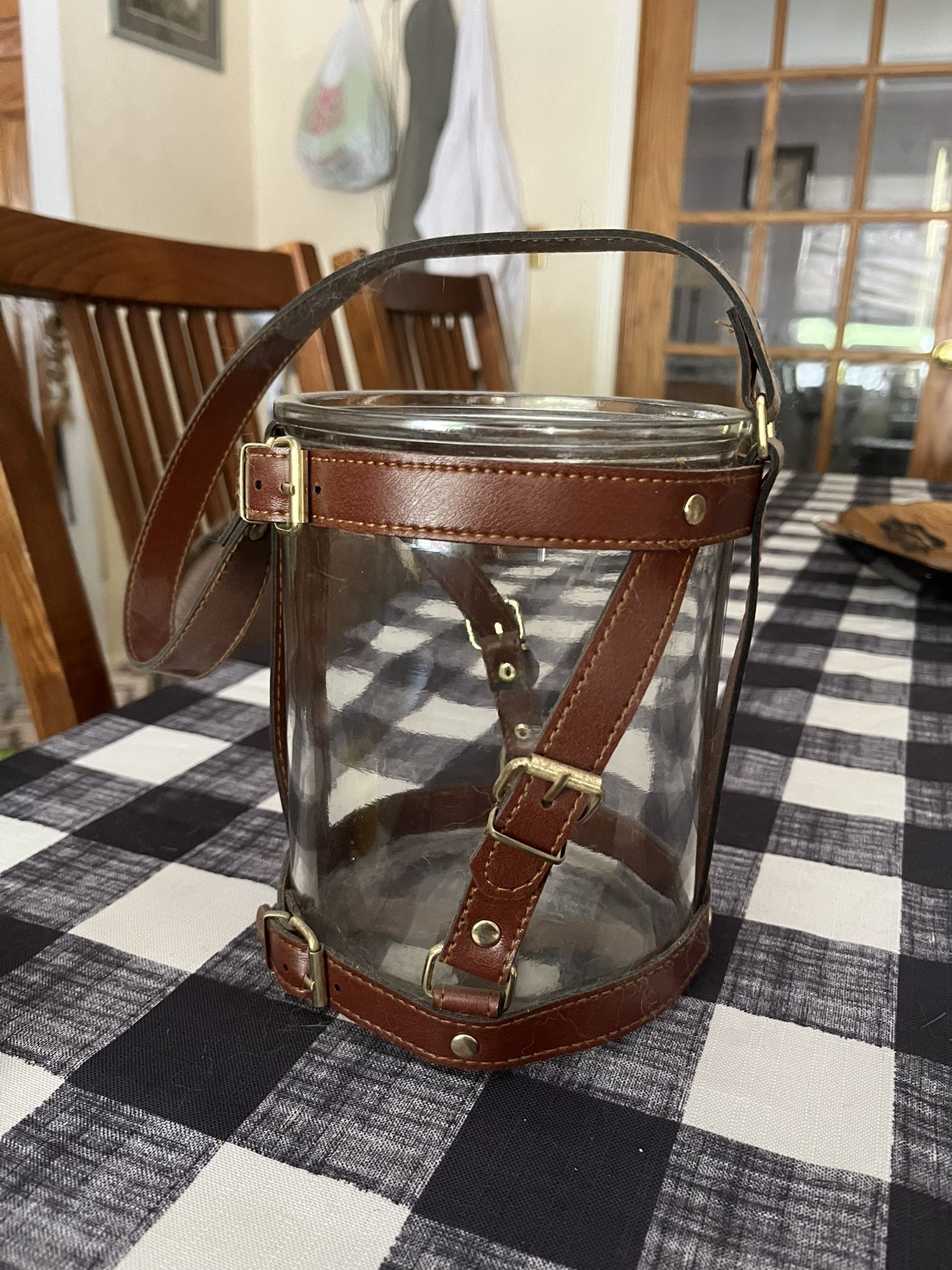 Hanging Glass Candle Holder With Faux Leather Strap