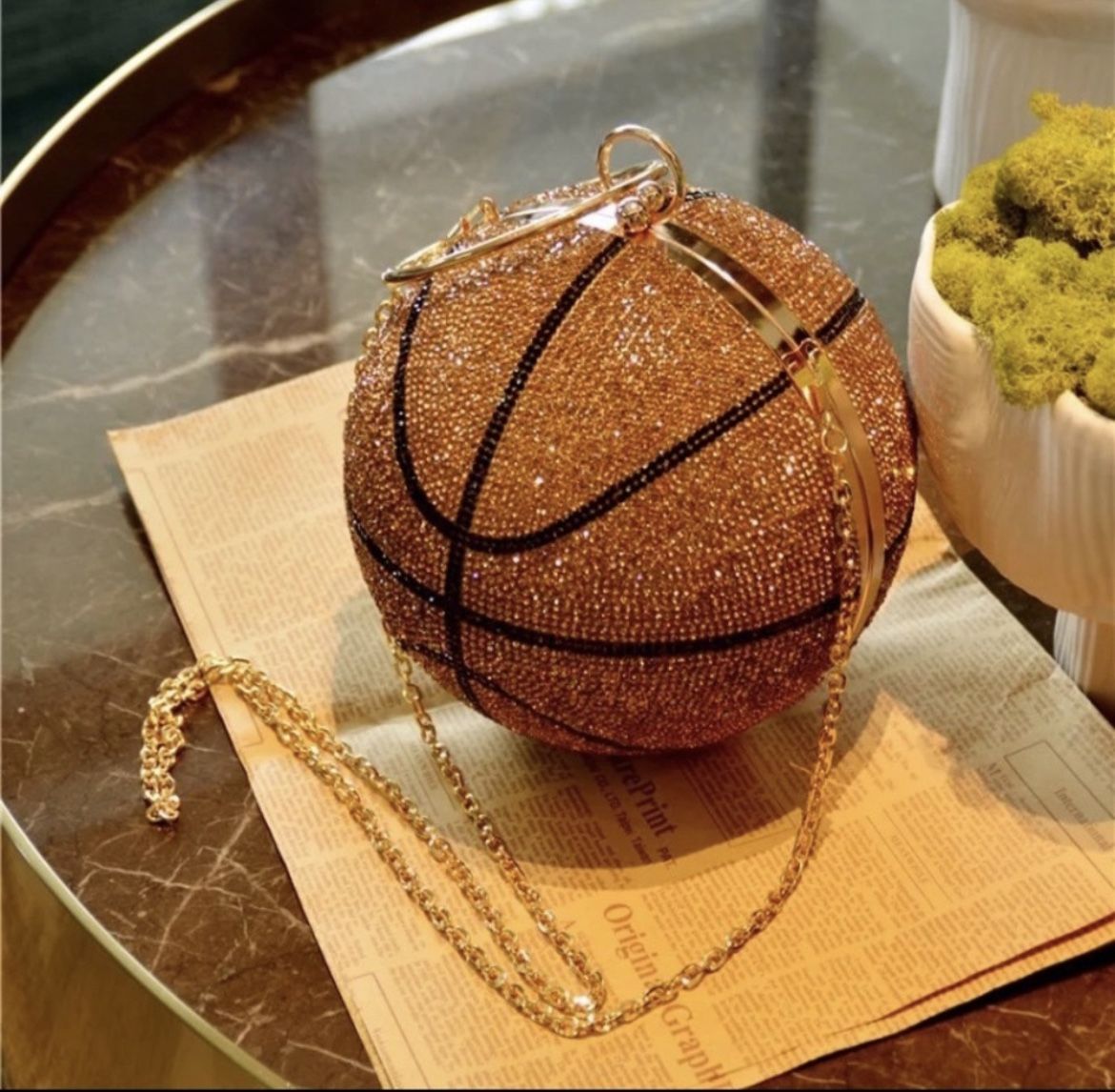 Brown Swarovski Rhinestone Basketball Purse 6 Inch