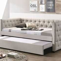 Brand New Beige Full Size Daybed w Twin Trundle Bed 