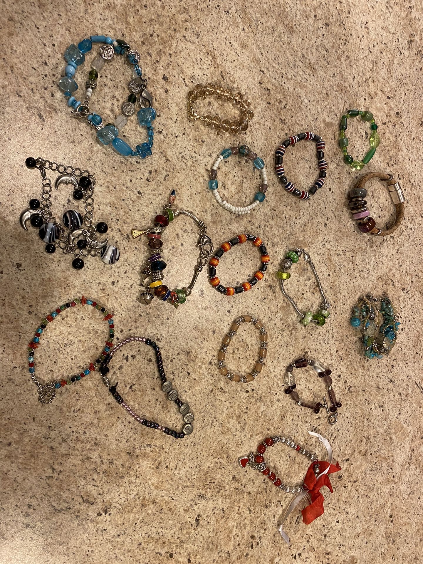 16 Glass Beaded Charm Bracelets