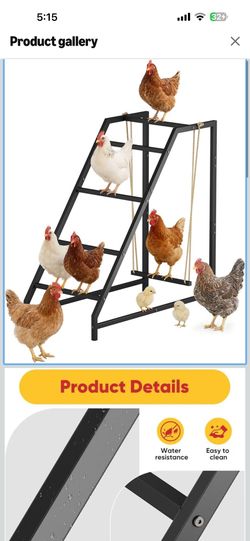 Chicken Perch Swing with Ladder for Coop, Metal Frame Chicken Roosting Bars for 8-10 Hens, Pet Swing Set for Backyard Poultry Farm Roost, Ideal for Ch