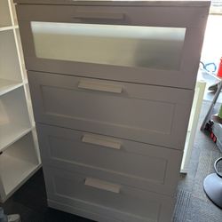 Modern White 4-Drawer Dresser w/ Glass Top Drawer 