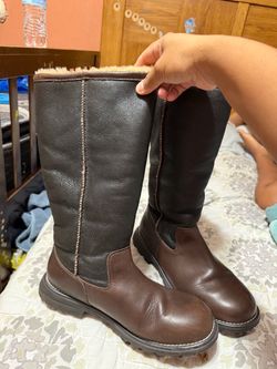 Brown Leather Knee-High Winter Boots unisex