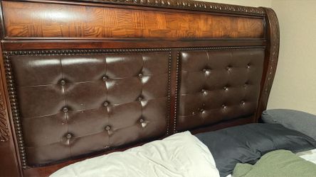 Purple King Size Mattress and Heavy Wood Sleigh bed with dresser and nightstands