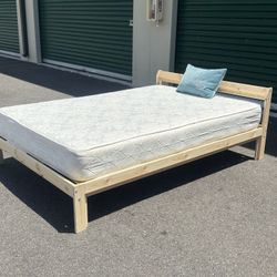 Nice Solid Pine Full Size Bedframe With Very Clean Double Sided Mattress 