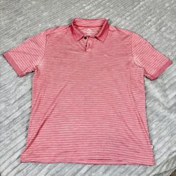 Tommy Bahama Golf Polo Short Sleeve Shirt Mens Size L Pink Striped Textured
