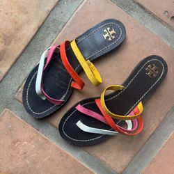 Tory Burch Black Sandals with Multicolor Straps