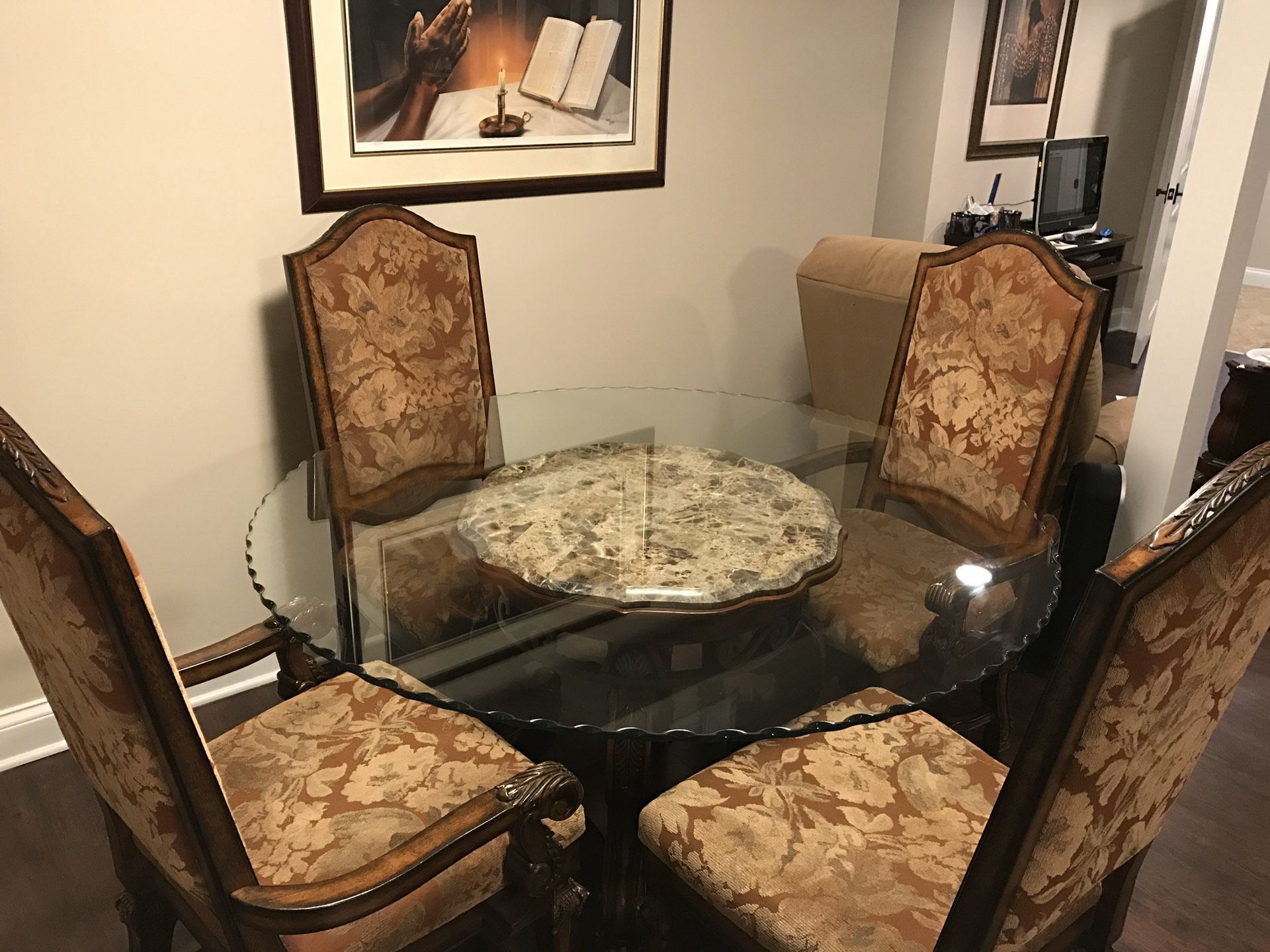4pc Glass Marble Top Dinette Set