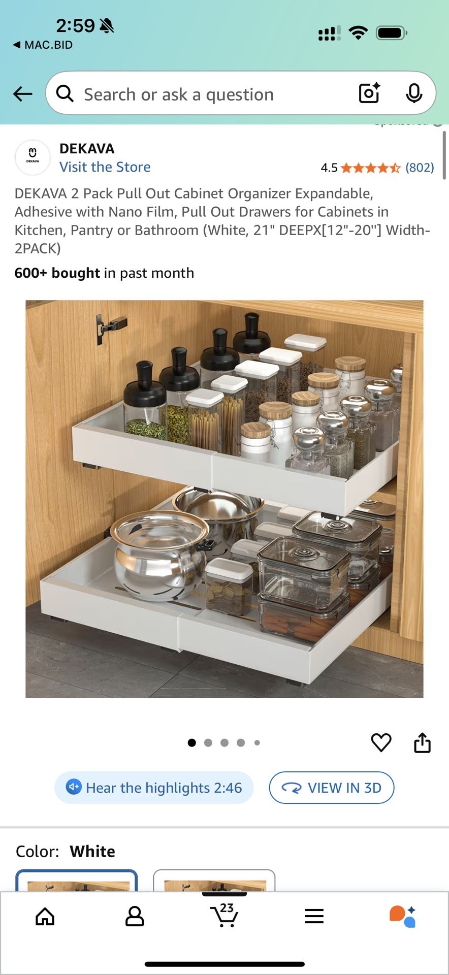 DEKAVA 2 Pack Pull Out Cabinet Organizer Expandable
