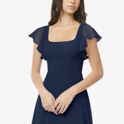  NWT Azazie Bondi Dark Navy Chiffon Bridesmaid Dress Size 10