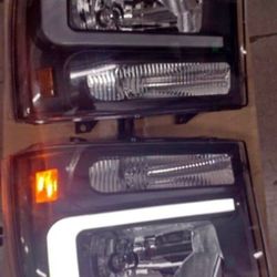 99-04 Ford F250 F350 F450 F550 00-04 Excursion LED DRL Headlights Luces Micas Calaveras Faros Faroles Focos 