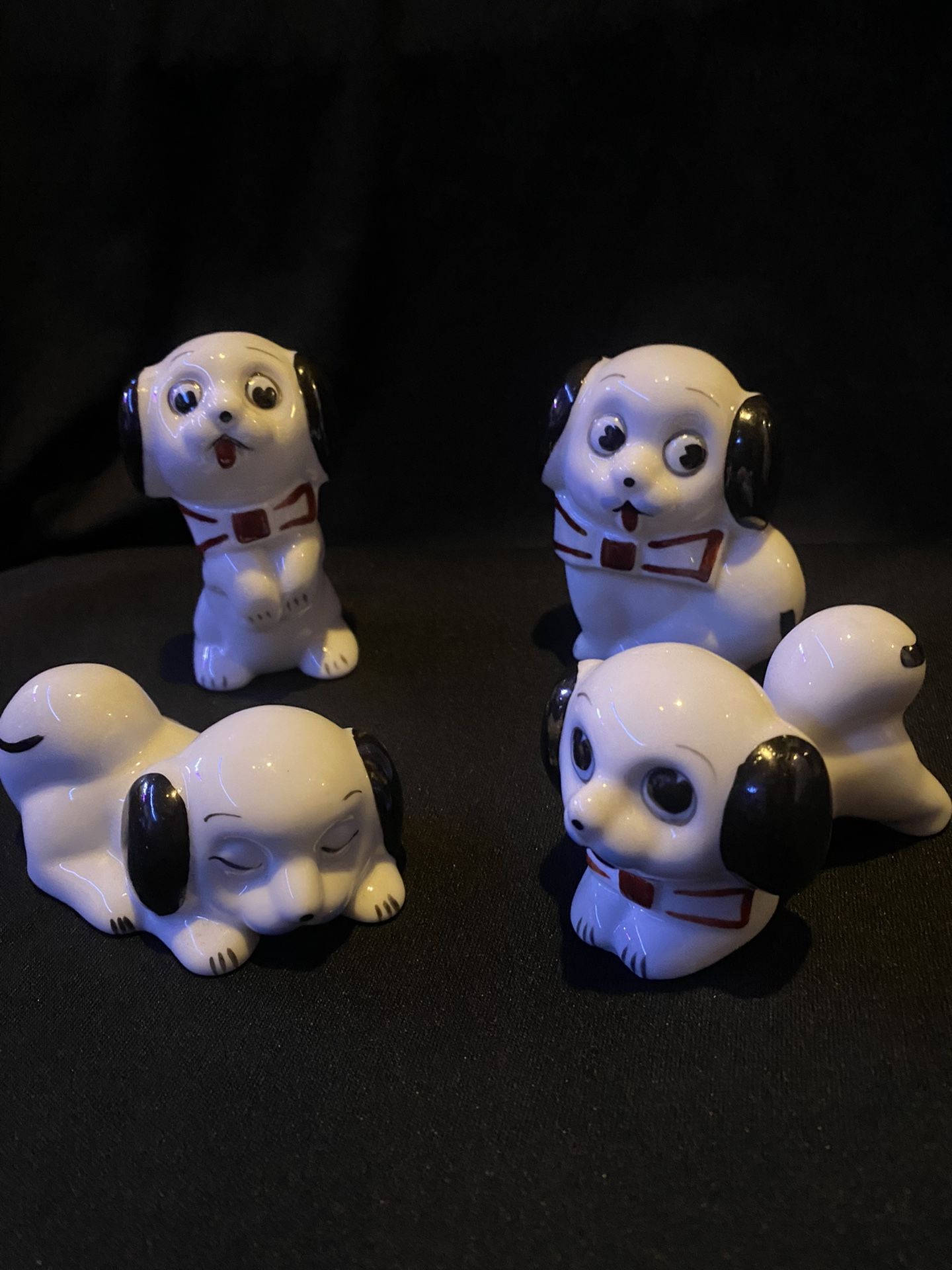 Family Of Four Cute Little Ceramic Dogs 