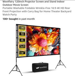 NEW 120 INCH PROJECTOR SCREEN AND STAND