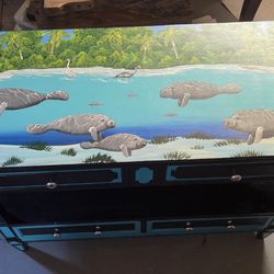 Handpainted Wood Thomasville Wood Table Manatee