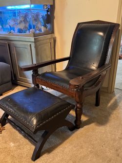Leather Slingback Chair & Ottoman