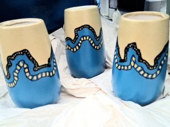 Matching Hand Painted Porcelain Vase Set Of 3 