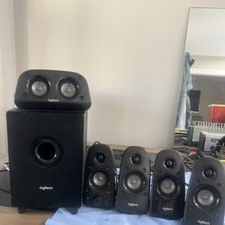 Logitech Surround Sound Home Theater Speaker System 6 Piece Set with Cords