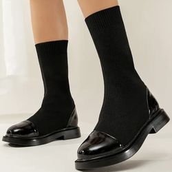Sock Mid Calf Boots Slim Boots Ankle Boots Flat Shoes Booties Winter Shoes Fabri