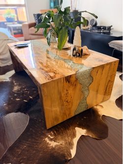 Live Edge Resin Coffee Table | Luxury Sculptural Wood Statement Piece