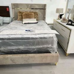BEIGE / GOLD velvet BED
