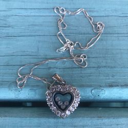 Nice Vintage Sterling Silver .925 Floating Cz Heart On 24” Italy Chain Signed CI