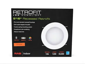 RAB 5/6 inch Recessed LED Downlight Retrofit Kit, 14W 1200LM 2700K